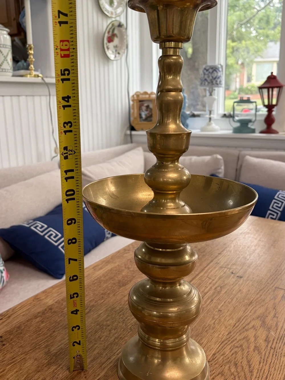 Source Unknown Gold Brass Pedestal Bowl Candle Holder- HUGE!